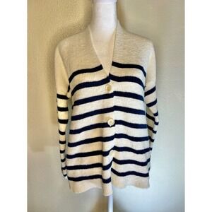Madewell Navy White Striped V Neck Button Front Cardigan Sweater Womens Medium
